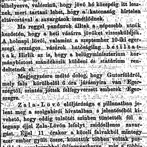 Részlet a „A zendülő Zala.” c. cikkből (Forrás: Budapesti Hírlap, 1883. 08. 29., 3-4. o.)
